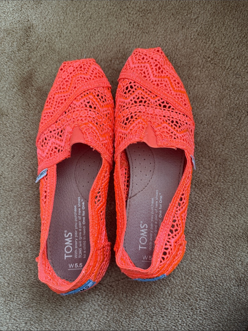 TOMS Women’s Bright Coral Crochet Alpargata Flats